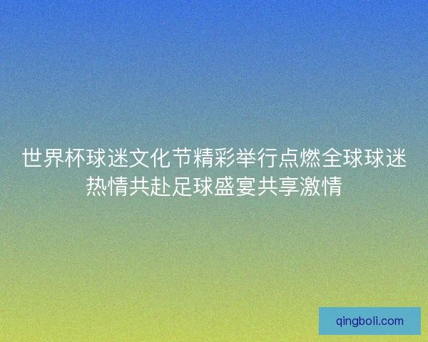 世界杯球迷文化节精彩举行点燃全球球迷热情共赴足球盛宴共享激情