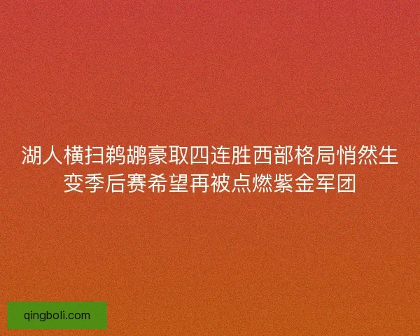 湖人横扫鹈鹕豪取四连胜西部格局悄然生变季后赛希望再被点燃紫金军团